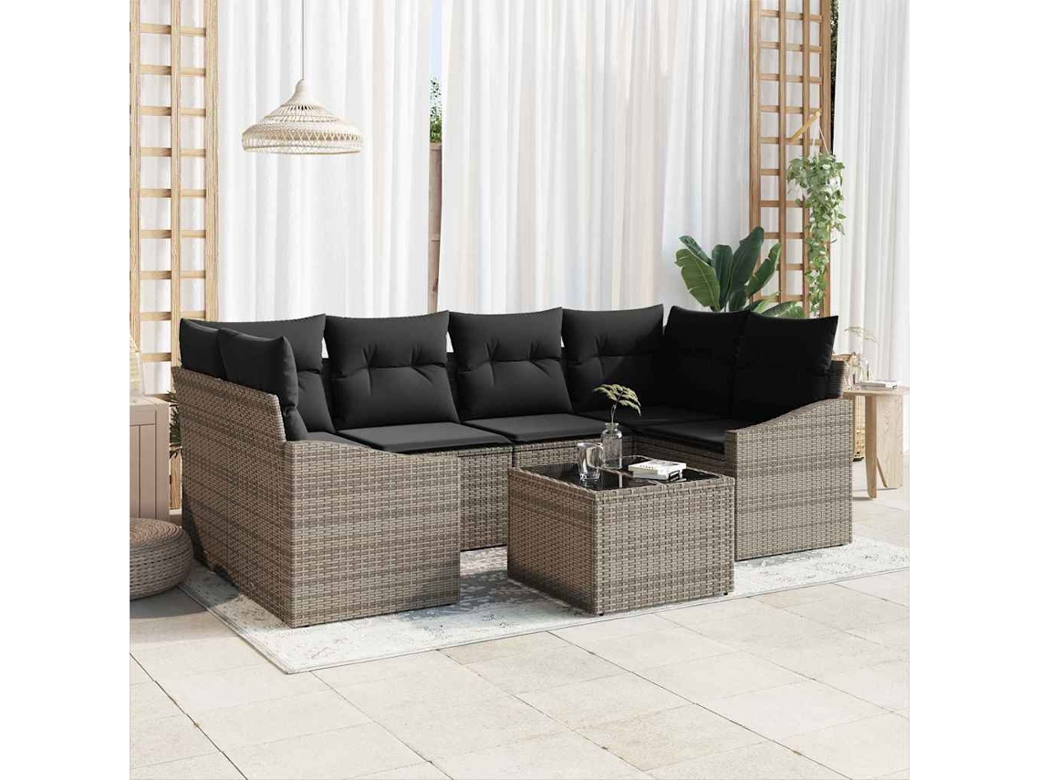 Vidaxl Conjunto De Sofás 7 Unid. Cinzeto Vime Pe