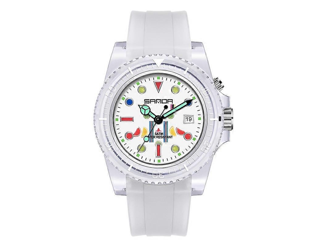 Relógio Feminino Sanda 6078 Com Mostrador Fluorescente, Calendário E Pulseira Transparente, Movimento De Quartzo.