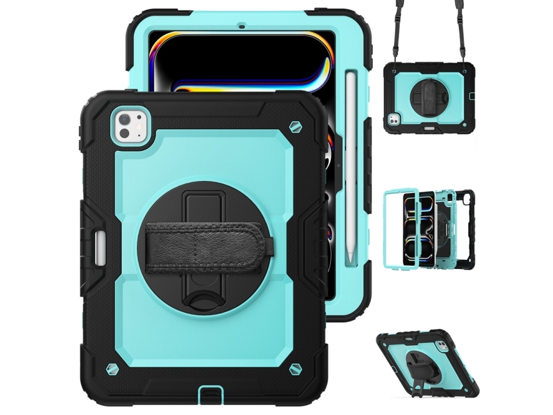 Capa Para Ipad Pro 11 2025/2024 11 Polegadas À Prova De Choque,com Suporte E Alça De Ombroazul Claro + Preto