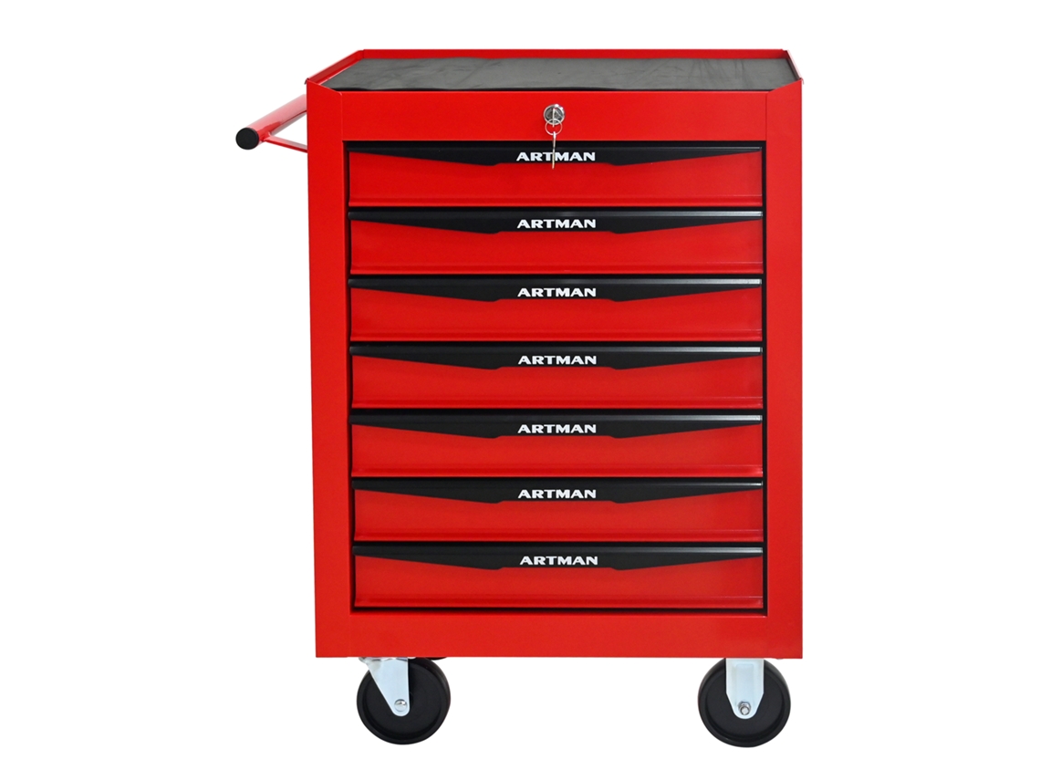 Caixa Ferramentas Metal 7 Gavetas, Rodante, Rolamento Bolas, Aço Vermelho-preto Cs