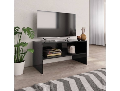 Móvel de TV 80x40x40 cm contraplacado preto brilhante