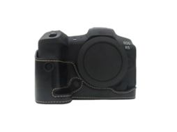 Meia Capa De Couro Para Canon Eos R5 / R6 Preto Brilvibera