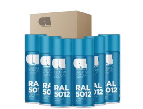 6 X Spray Acrílico Brilhante Premium Ral Cosmos Lac 400 Ml (Ral 5012 Azul Luminoso)