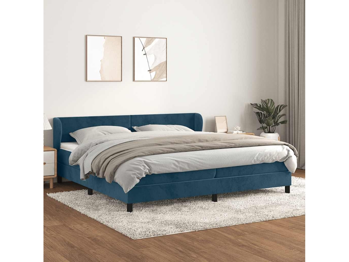 Vidaxl Cama Com Molas/colchão 200x200 Cm Veludo Azul-escuro