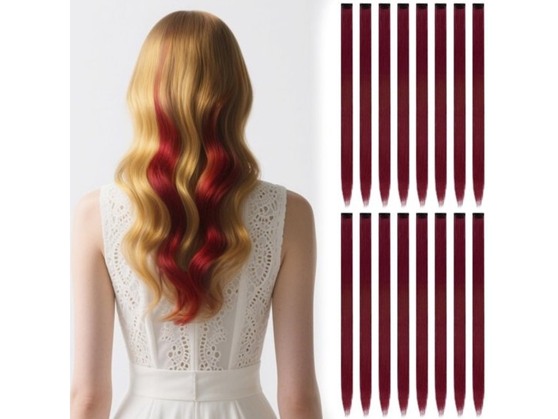 Elegância - Extensões De Cabelo 16 Unidades 56 Cm - Fios Sintéticos - Cabelo Rizado - Meninas/mulheres - Mechas Roxo Bordeaux