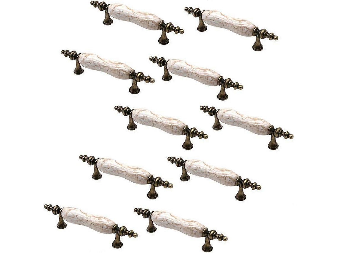 Conjunto de 10 puxadores de cerâmica vintage, 120mm, de zinco, design ergonômico, com parafusos, para cozinha e armários
