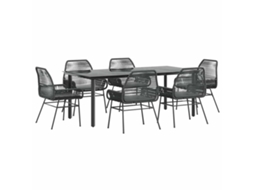 Conjunto Jantar Jardim 7 Peças com Almofadas e Vidro Vime Pe Preto MAISON EXCLUSIVE