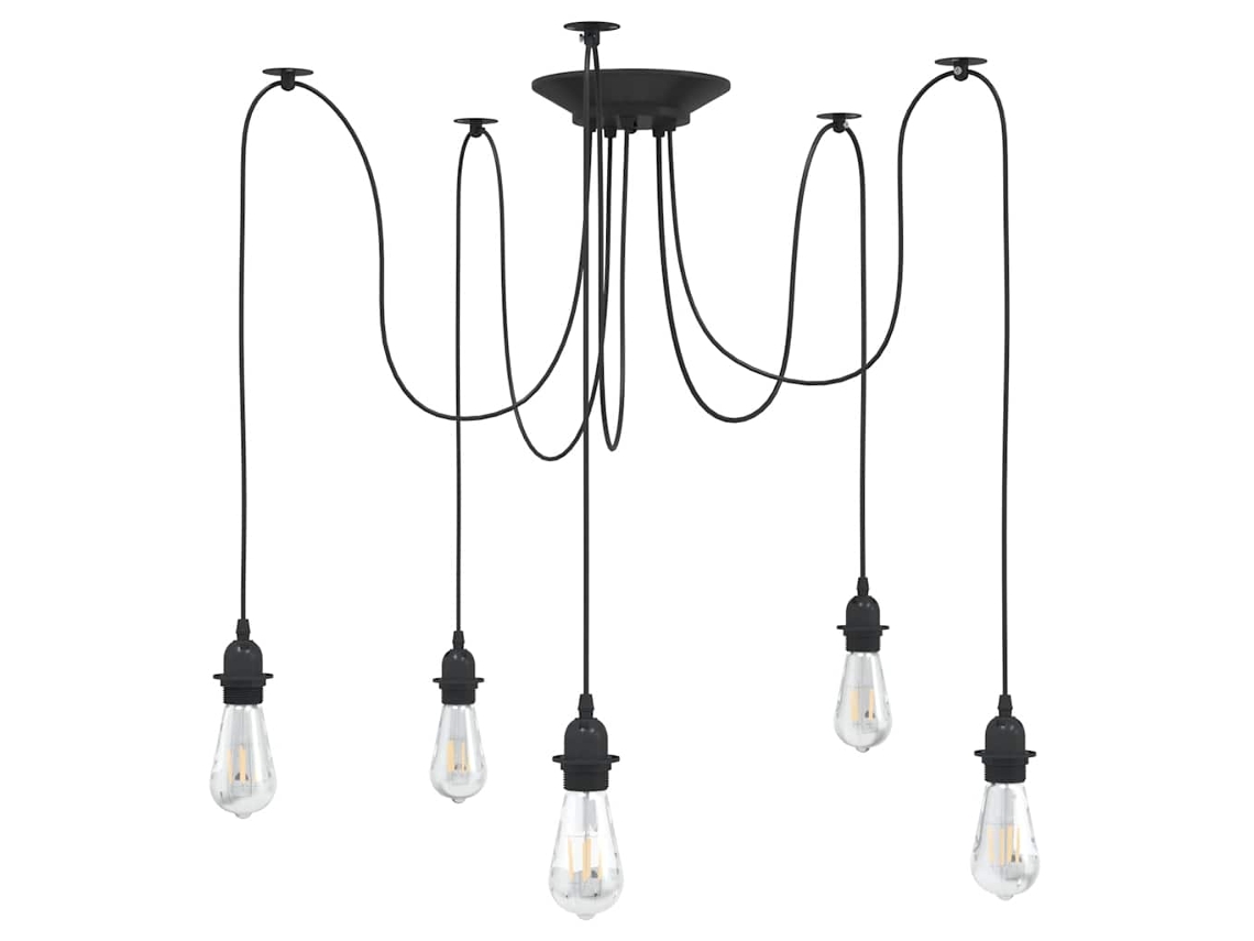 Vidaxl Candeeiro Suspenso Com 5 Porta-lâmpadas E27 Metal Preto