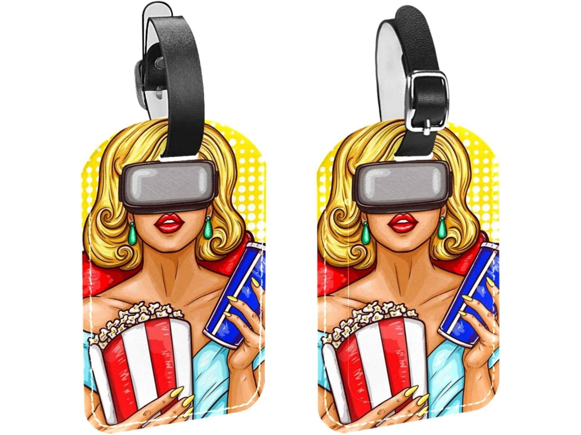 Conjunto De 2 Etiquetas Bagagem Femininas Em Couro Sintético Com Óculos Realidade Virtual