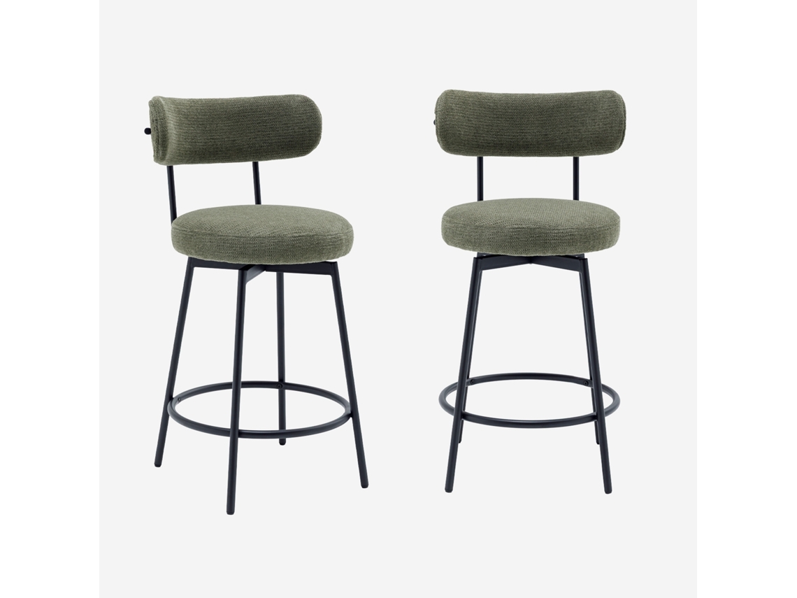 Banqueta De Bar Assento Giratório Metal E Tecido, Set De 2, Verde Sweeek