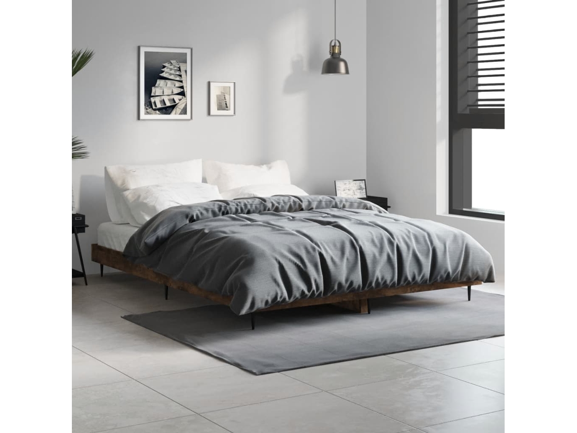 Estrutura De Cama 135x190 Cm Derivados Madeira Carvalho Fumado
