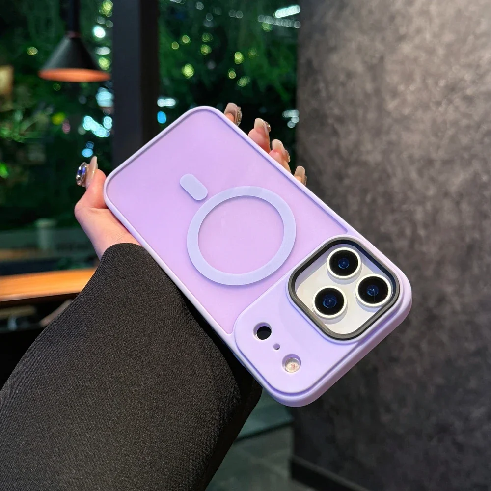 (roxo, Iphone 15 Pro Max) Caso De Telefone Acrílico Fosco Translúcido, À Prova De Choque, Suporta Carregamento Sem Fio De Sucção Magnética