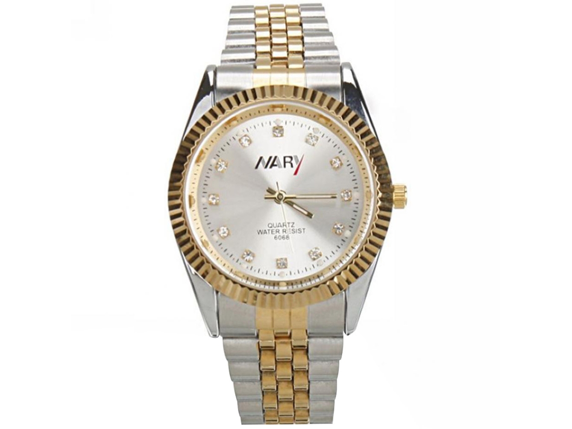 Reloj De Pareja Nary Moda Analógico Cuarzo Acero Plata Oro Blanco Hombre