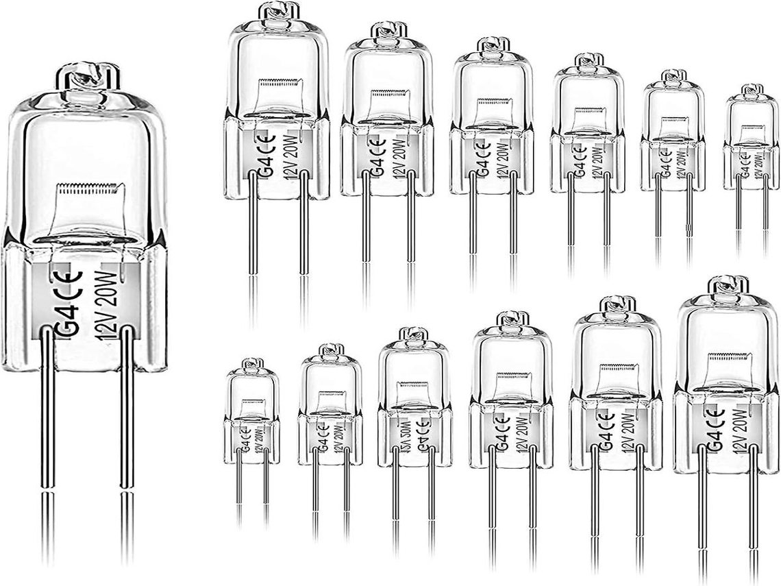 Lurelia Pack De 12 Lâmpadas Halógenas Para Coifa G4 20w 12v Vidro Transparente, 2 Pinos