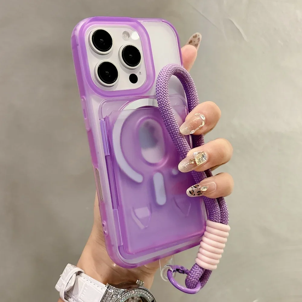 (roxo 14promax) Capa De Celular Transparente Com Compartimento Para Cartão E Sistema Magnético