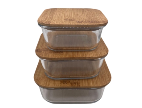 Caixa Quadrada com Tampa de Bambu 520 Ml.