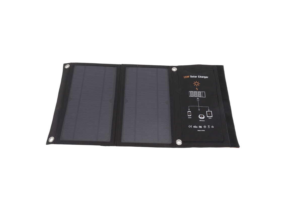 Carregador de Painel Solar Monocristalino 15w Dobrável com Usb Duplo para Celular e Dispositivos Portáteis