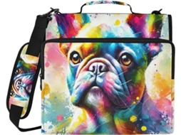 Organizador De Fichário 3 Argolas Com Estampa Bulldog Colorido, Branco, À Prova D Água, Com Compartimento Laptop E
