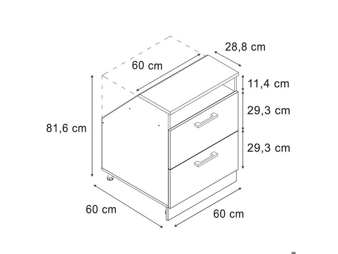 Móvel Sob Inclinação R-line, 60cm 2 Gavetas, 60 Cm De Profundidade, Branco Campestre/antracite, Vicco 60531