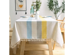 Toalha De Mesa De Algodão E Linho Com Xadrez Bordado E Borlas - Decoração Para Cozinha E Mesa De Jantar
