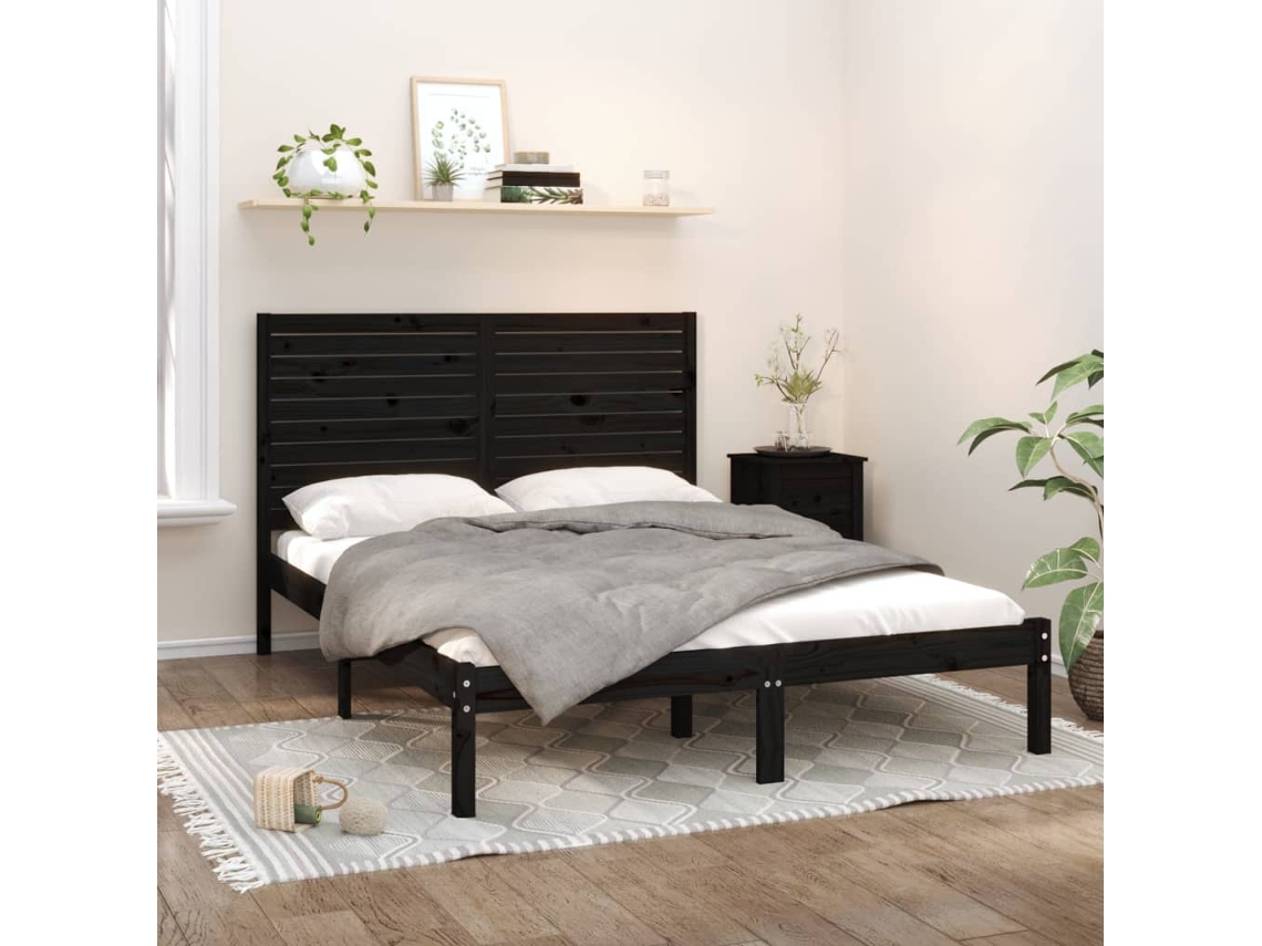 Vidaxl Estrutura De Cama King 150x200 Cm Madeira Maciça Preto