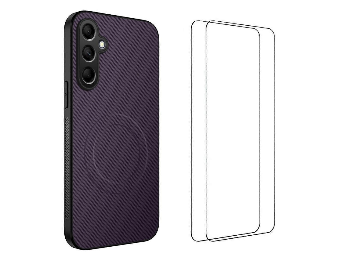 Capa Magnética Wanlonfeng Tq1 Series Com Textura De Fibra De Carbono E Tpu Para Samsung Galaxy S24 Com 2 Películas De Tela Roxa