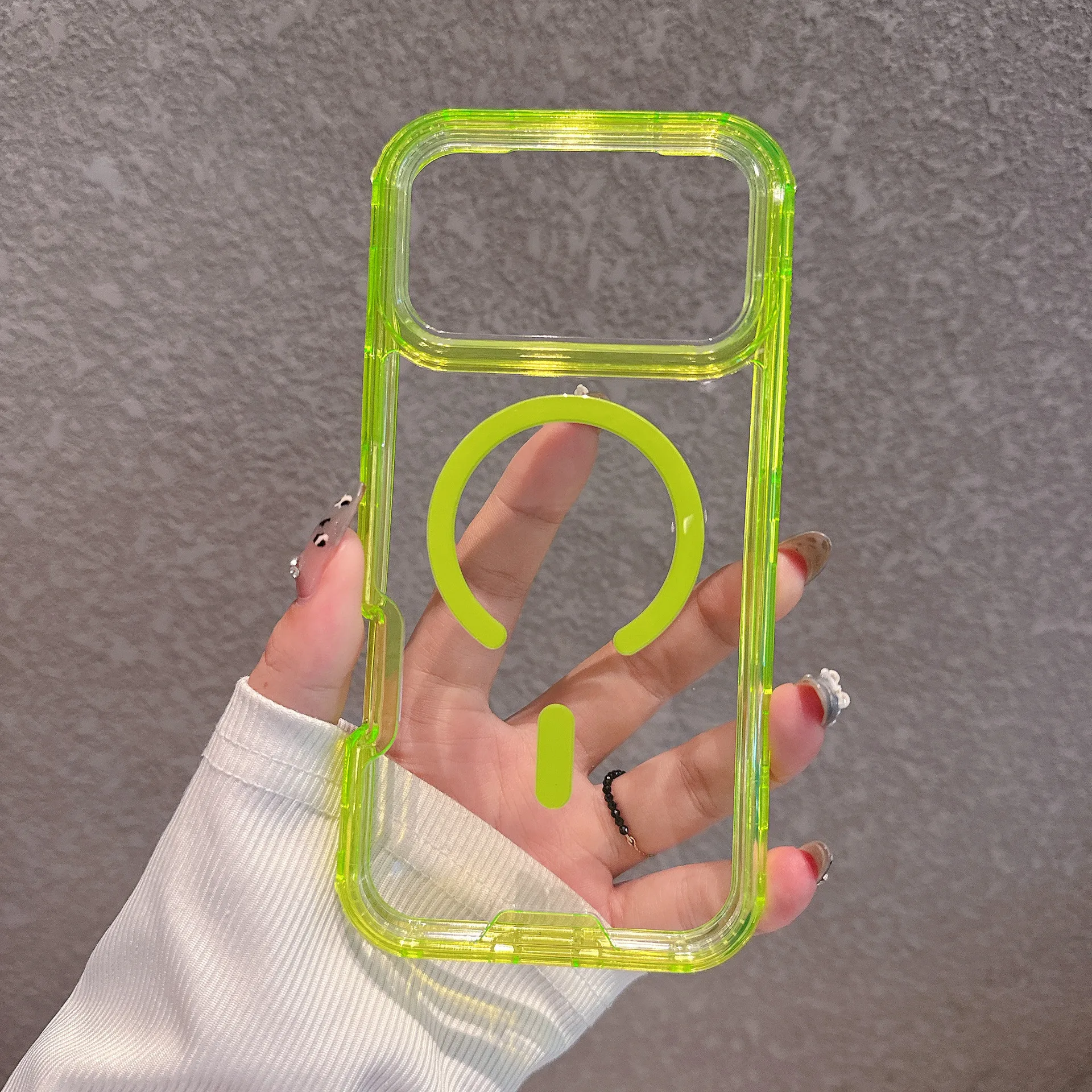 Capa Para Celular (verde Fluorescente, Iphone 14 Pro), Compatível Com Encaixe Magnético Magsafe, Proteção Contra Impactos.