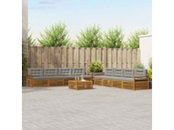 Vidaxl Conjunto De Sofás Para Exterior 9 Unid. Cinza Natural E Claro