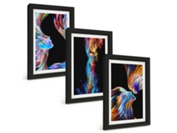 Conjunto De Pinturasrostos Coloridos, Abstrações Moldura Preta Quadros Para A Sala De Estar Espelharte (3 Peças 20x30 Cm)