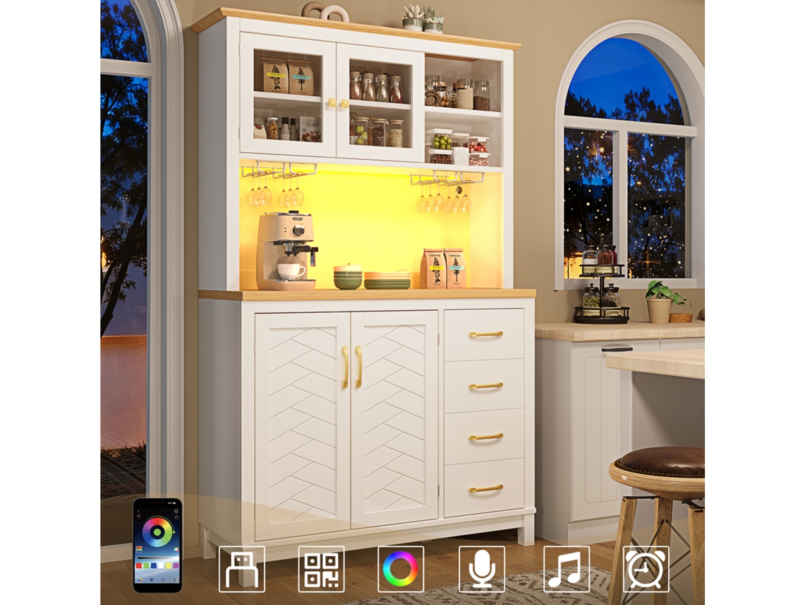 Aparador Buffet Estilo Campestre 105cm Led Porta Copos VELTRIX