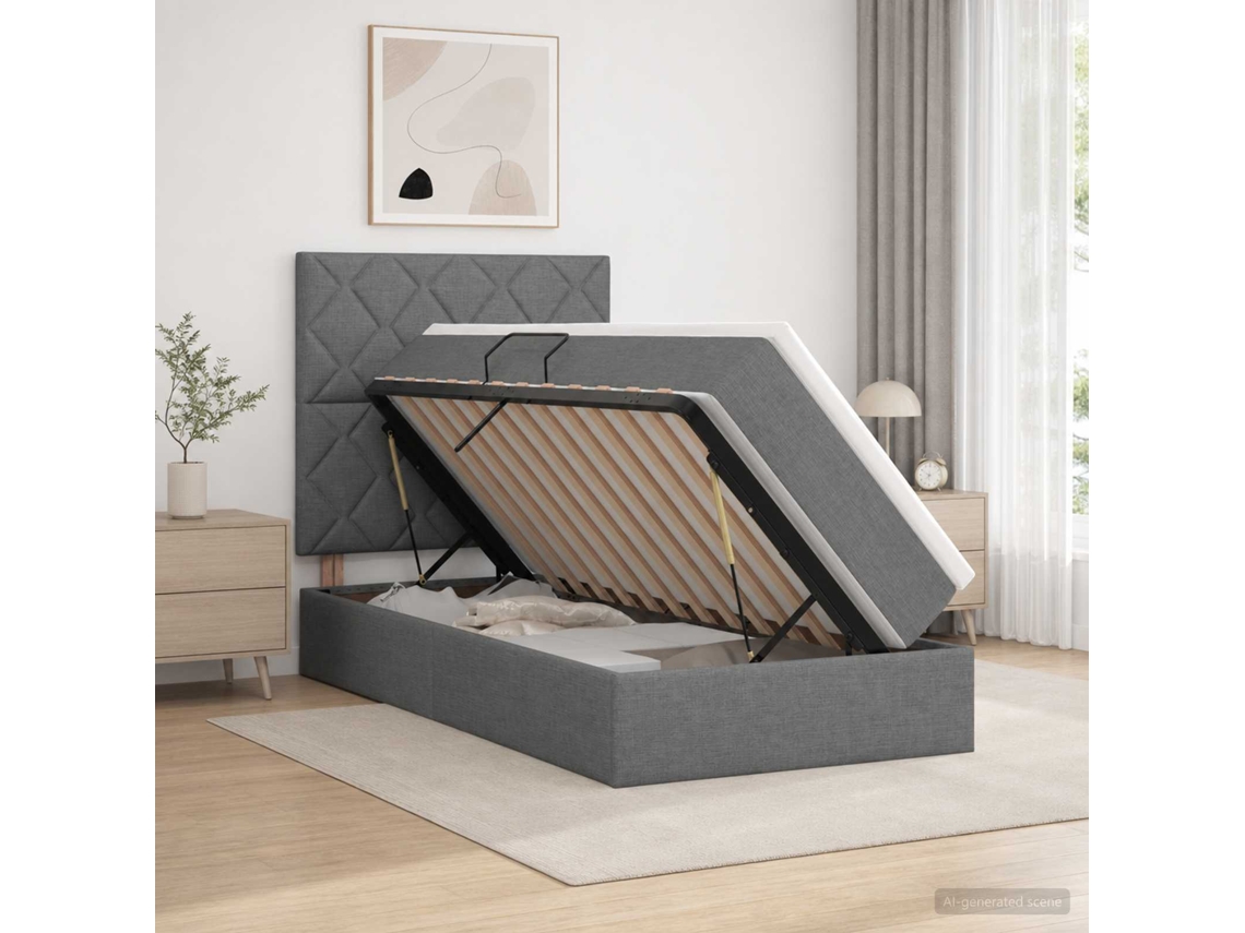 Vidaxl Cama Com Arrumação E Colchão Cinzento-escuro 100 X 200 Cm