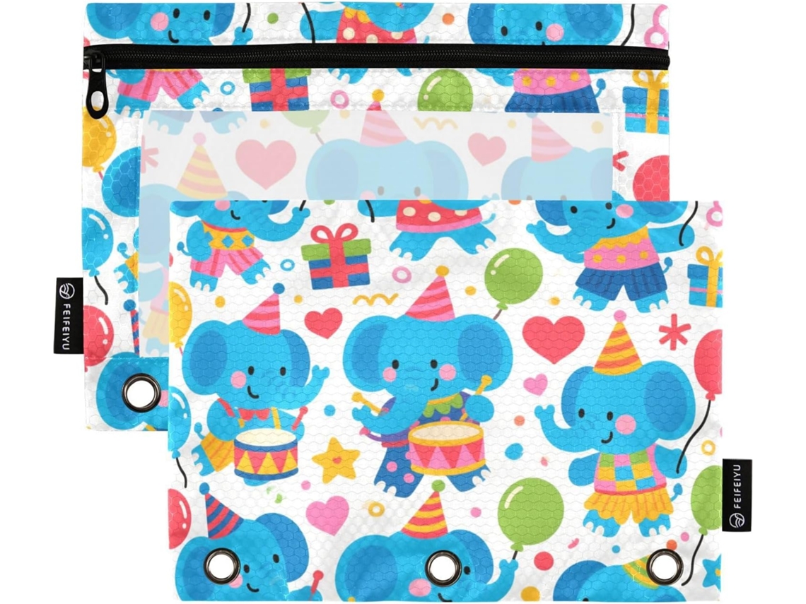 Pasta Organizadora Elefante Azul De Desenho Animado Com Estojo Transparente Lápis, Pastas De Bolso Grande