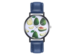 Relógio de Pulso Feminino de Quartzo com Pulseira de Couro Pu Estilo Simples Azul