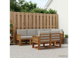 Vidaxl Conjunto De Sofás Para Exterior 7 Pcs Natural E Cinzento-claro