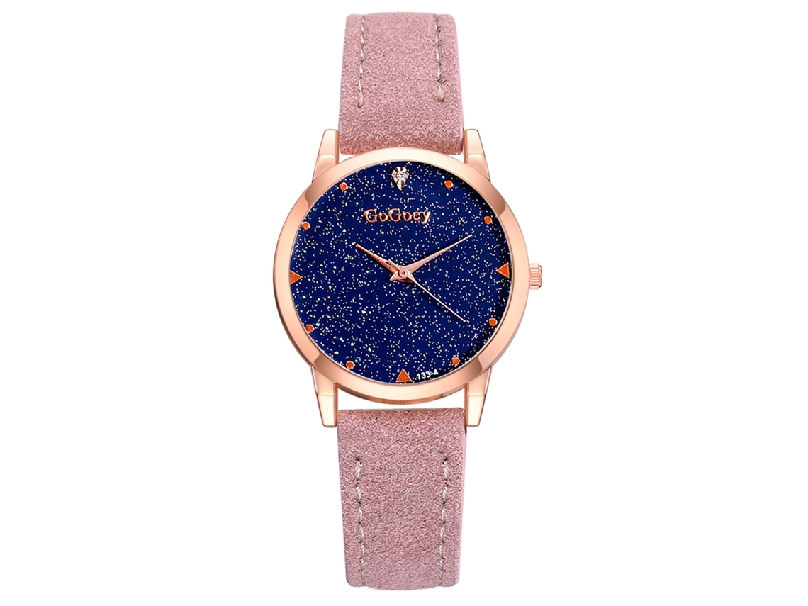 Relógio de Pulso Feminino de Quartzo com Pulseira Pu e Mostrador Redondo Céu Estrelado Rosa