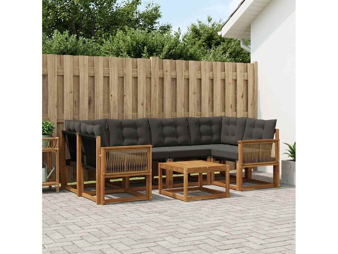 Vidaxl Conjunto De Sofás Para Exterior 7 Unid. Natural E Preto