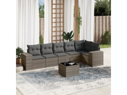 Vidaxl 7 Pcs Conjunto Sofás P/ Jardim C/ Almofadões Vime Pe Cinzento