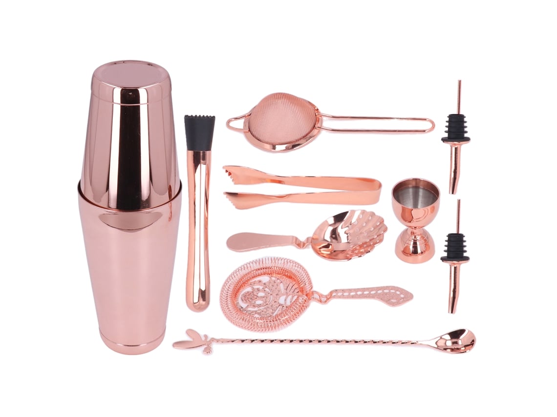 Conjunto De Coqueteleira De 11 Peças Em Aço Inoxidável Dourado Rosê.