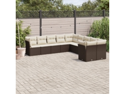Vidaxl 10 Pcs Conj. Sofás Jardim com Almofadões Vime Pe Castanho