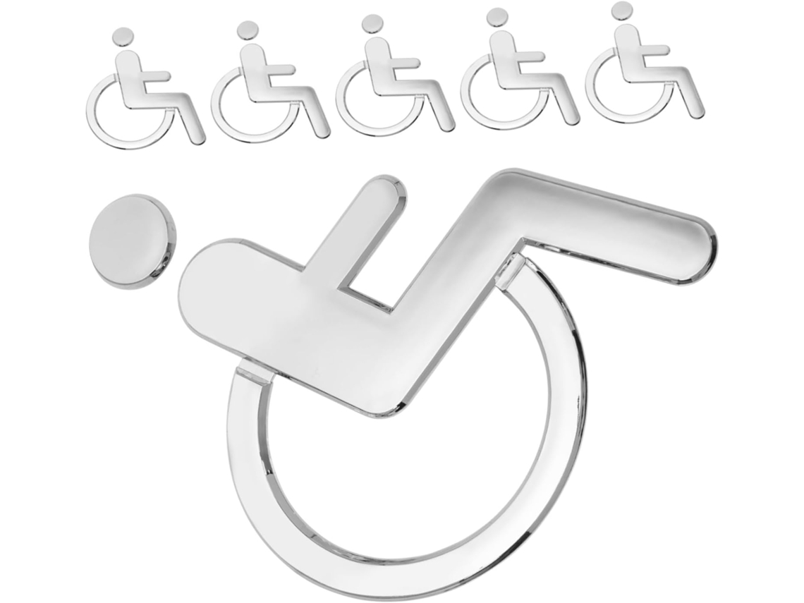 Conjunto de 6 Placas de Banheiro Acessível para Pessoas com Deficiência, em Abs Prateado. SFUSHOS