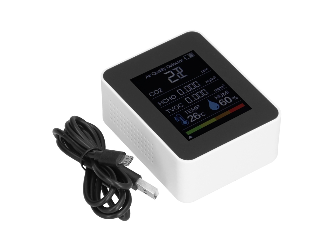 Lurelia Medidor De Qualidade Do Ar 5 Em 1 Hcho/co2, Temperatura/humidade, Sensor Ndir, Com Visor Digital, Bateria 1500 Mah Usb, Branco