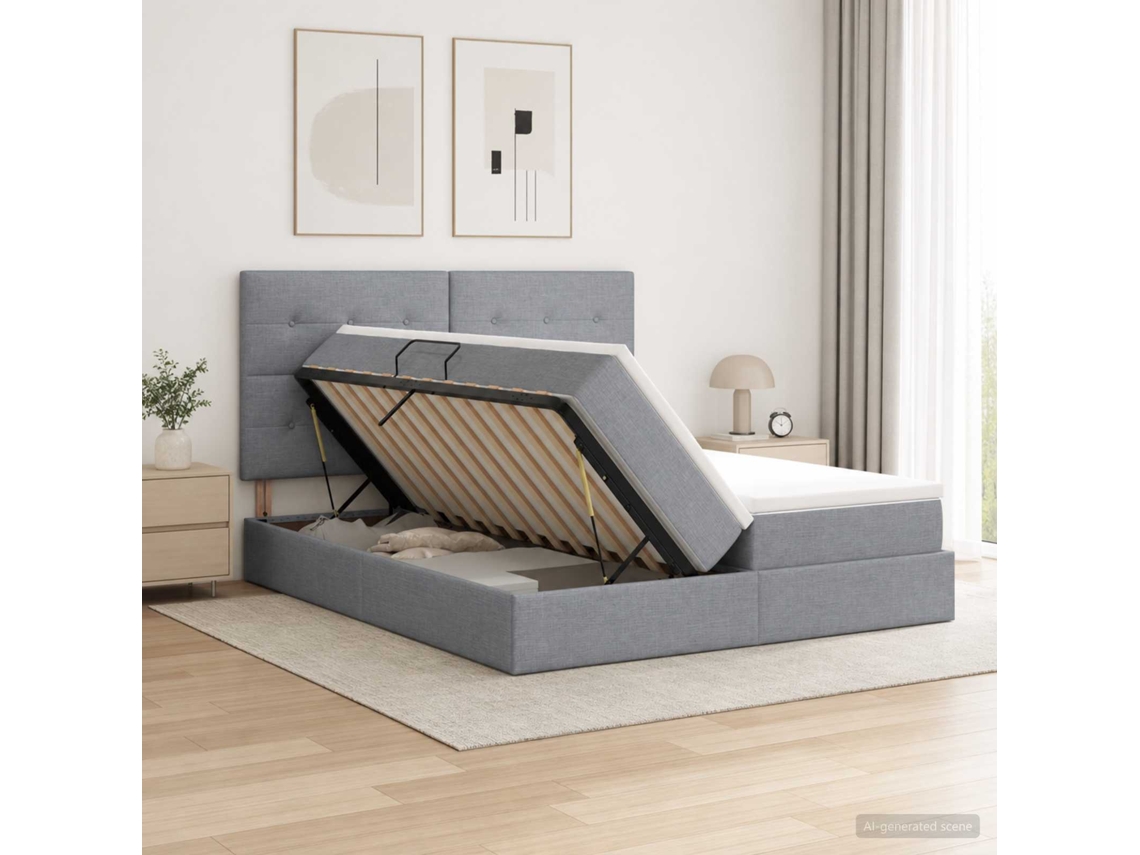 Vidaxl Cama De Armazenamento Led Com Colchão Cinzento-claro