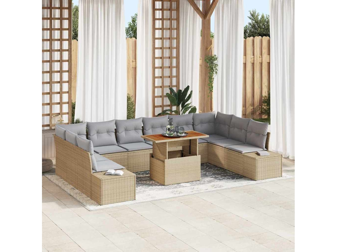 Vidaxl Conjunto de Sofá de Jardim 11 Pcs Bege Rattan Sintético