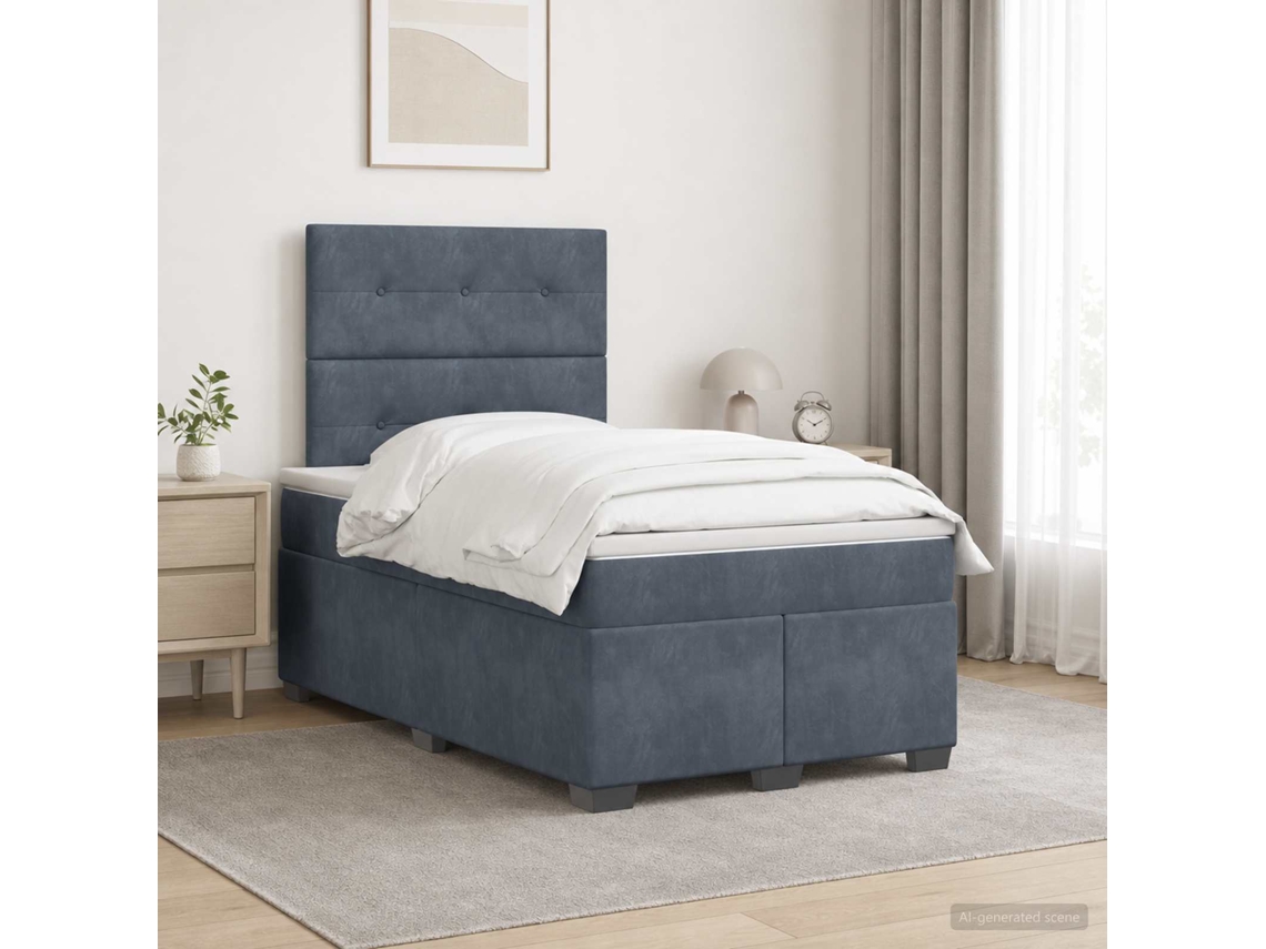 Vidaxl Cama Box Spring Com Colchão Cinzento-escuro 120 X 200 Cm Veludo