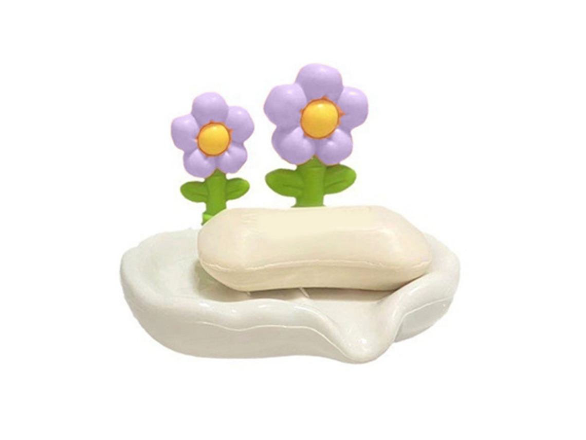 Caixa de Sabão com Drenagem, Floral, Cute, para Banheiro, Abs