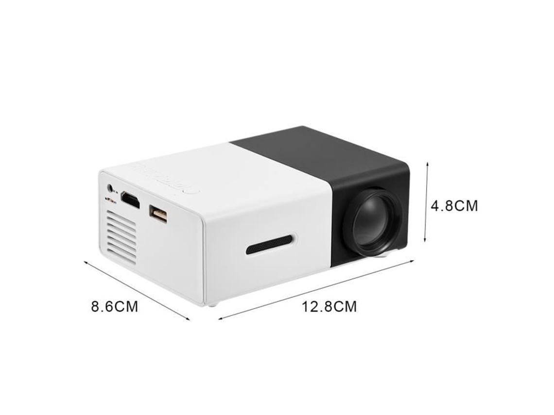 HURRISE Projetor de Vídeo Portátil Mini Led Home Cinema Estéreo Branco