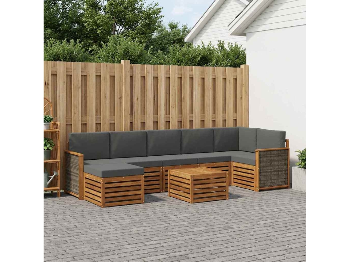 Vidaxl Conjunto De Sofás Para Exterior 7 Unid. Natural E Antracite