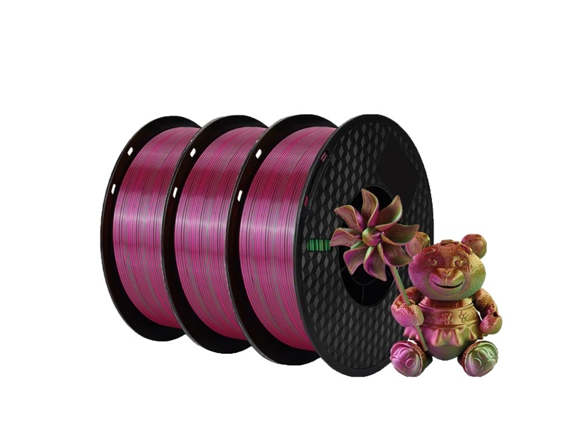 Filamento Silk Pla, Tricolor, Livre De Bolhas,3kg Ouro Verde Vermelho Oem