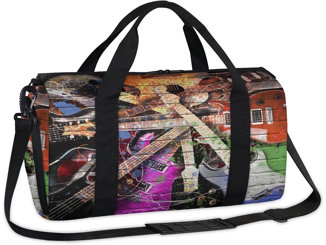 Bolsa Esportiva Criativa com Guitarra Elétrica Tecido Poliéste 45x21x5x23cm Estampa Pa Design Du