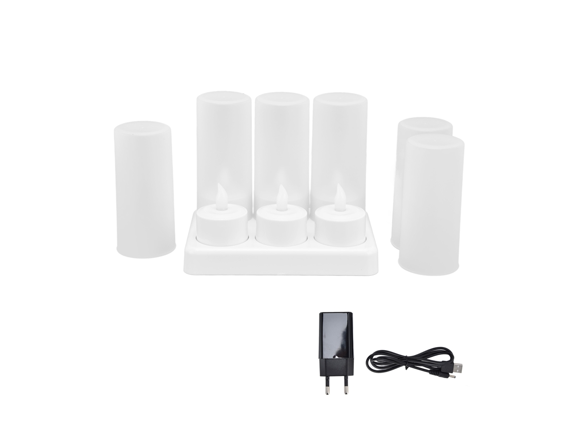 Velas LED sem chama Baok, luz branca quente para casamentos, festas e mesas de jantar, com plugue de 100-240V.